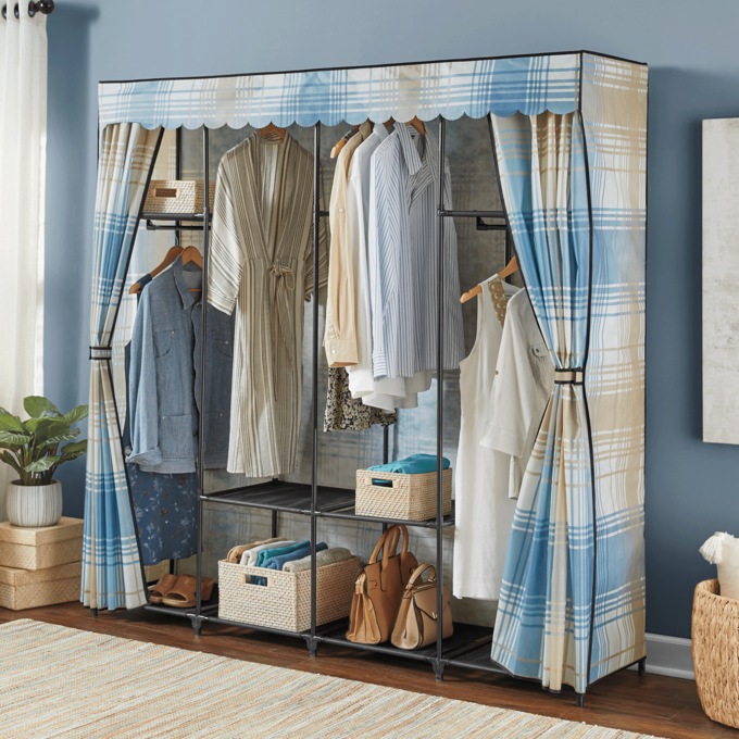 Scalloped Curtain Storage Wardrobe, Plaid, large