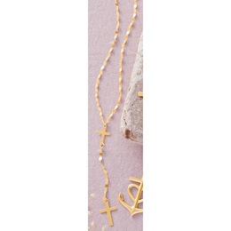 10K Gold Cross Lariat Necklace, , large