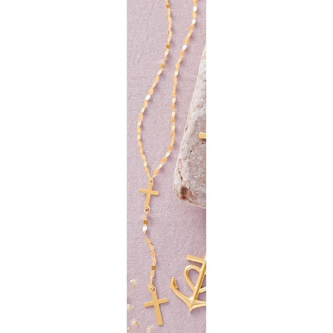 10K Gold Cross Lariat Necklace, , large