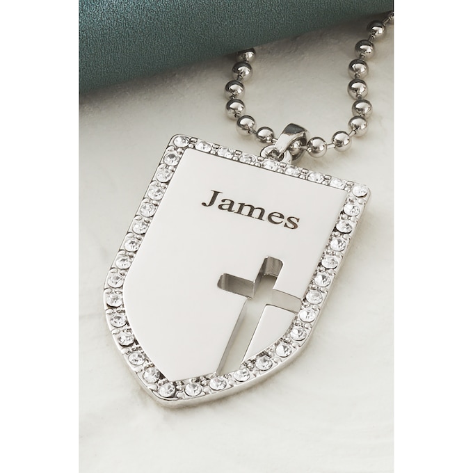 Personalized Name Shield/Cross Crystal Pendant, , large