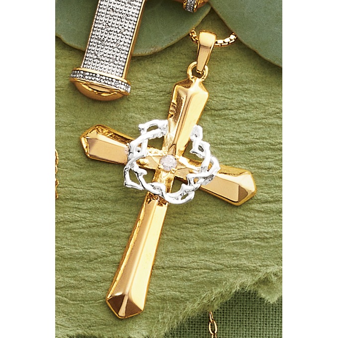 Diamond Cross/Thorns Pendant, , large
