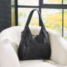 Leather Zippered Handbag Tote with Tassels, Black, large