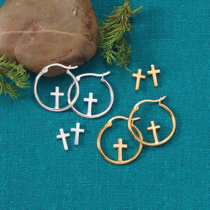 2-Pair Cross Earring Set, , large