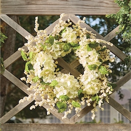 Outdoor White Hydrangea Berry Wreath, , large
