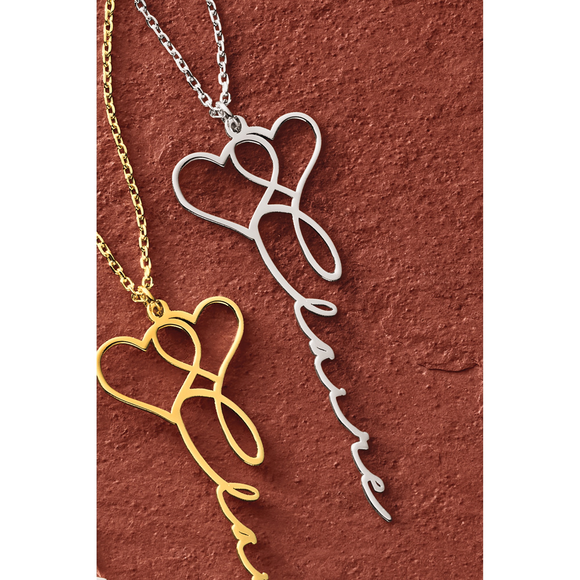 Personalized Name Intertwining Hearts Pendant, Sterling Silver, large