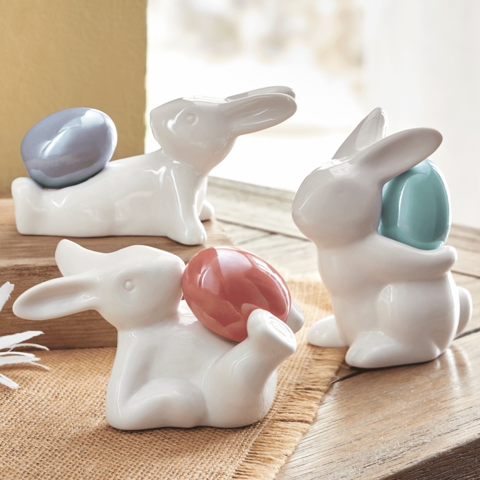 Set of 3 Ceramic Bunnies with Eggs, , large