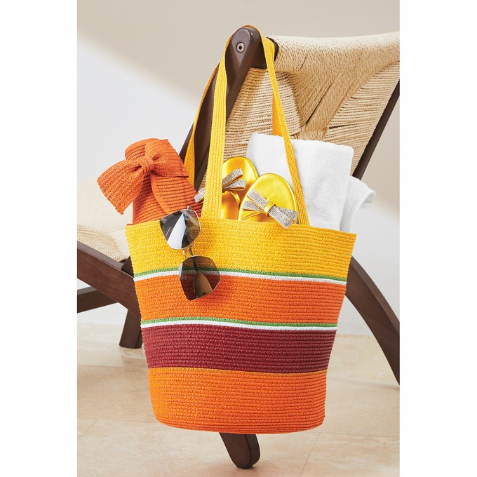 Multi Color Straw Tote, , large