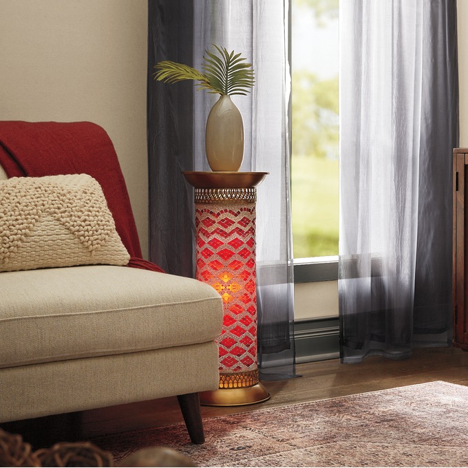Mosaic Lit Pedestal Table, , large