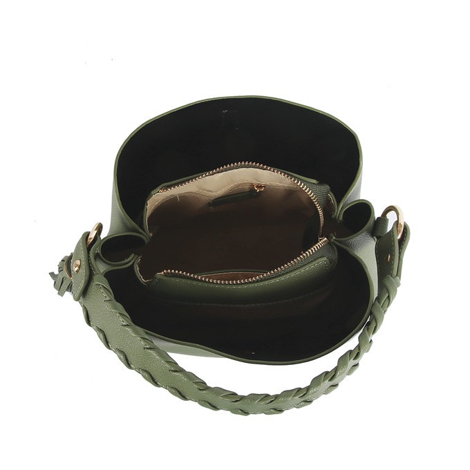 Braid Handle Satchel, Olive, large