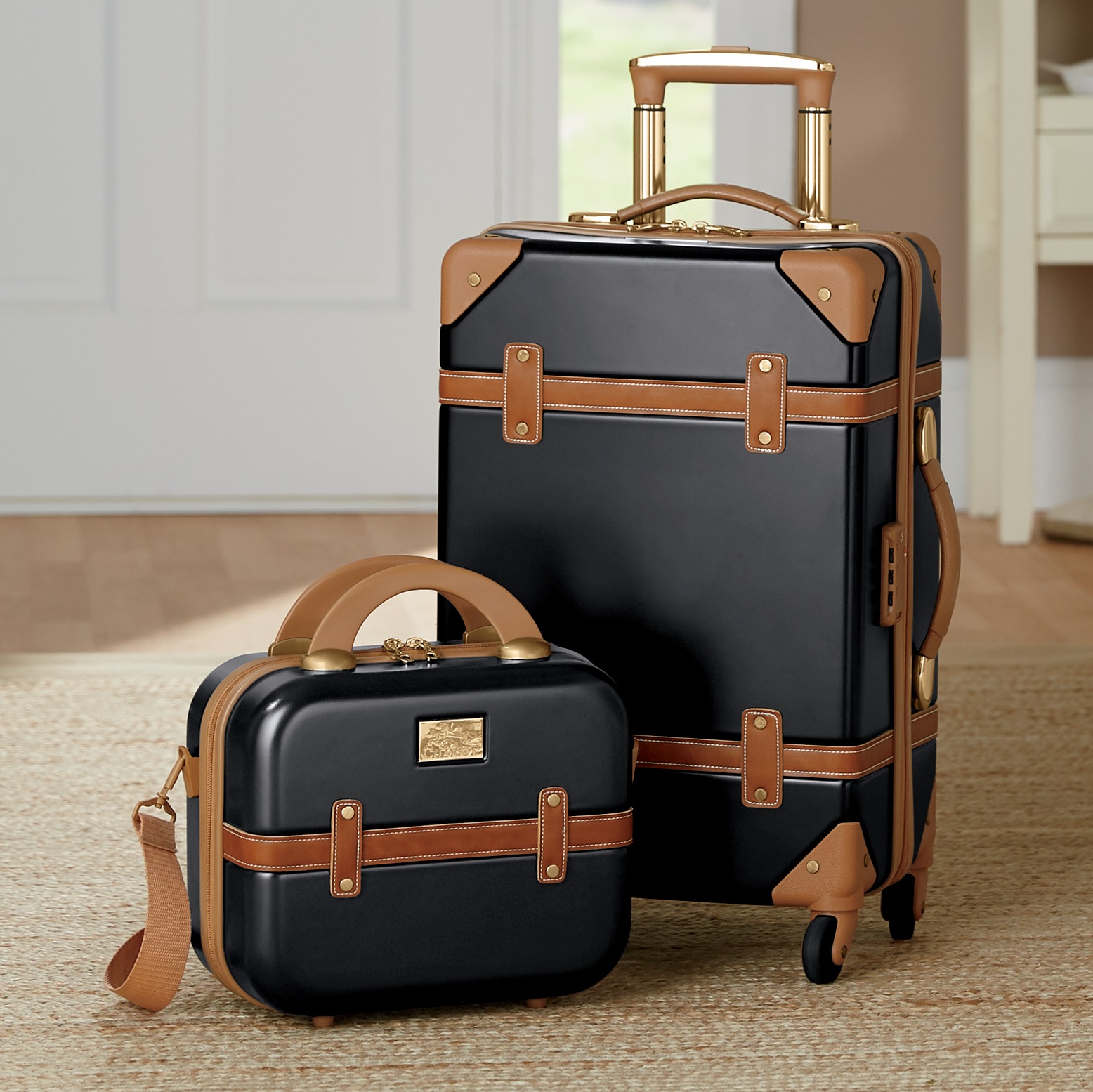 black and tan luggage