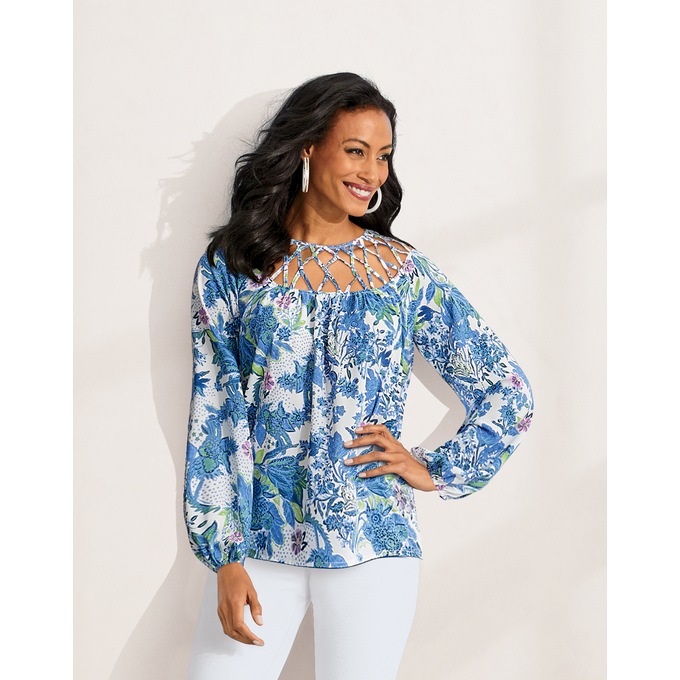 Emilia Top, Blue Floral, large