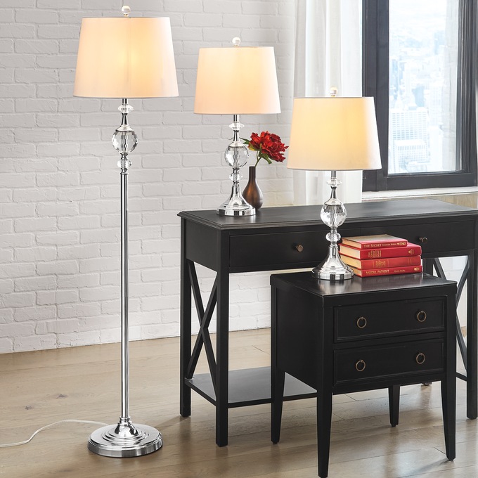 Set of 3 Silvertone Crystal Touch Lamps, , large
