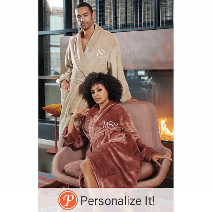 Unisex Plush Fleece Robe with Monogram Personalization Option, , large