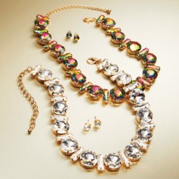 Crystal Round/Rectangular Strand Necklace &amp; Earring Set, , large