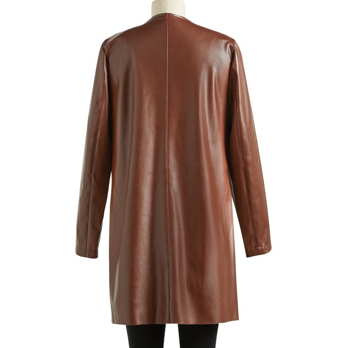 Elaina Faux Leather Jacket with Tiers and Lasercut Designs, Cognac, large