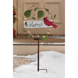 Solar Christmas Cardinal Wreath Stake, , large