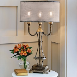 Tanis 3-Bulb Table Lamp with Metal Mesh Shade, , large