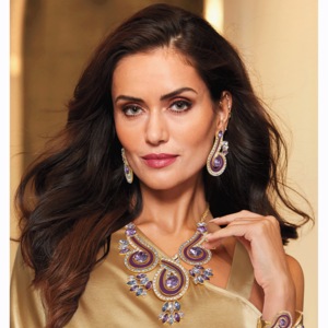 Crystal/Enamel Purple Swirl Necklace, , large