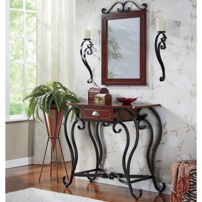 Entry Table With Mirror And Sconce Set Entry Table With Mirror And Sconce Set