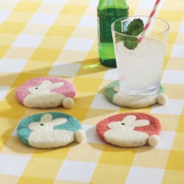 Set of 4 Felt Bunny Coasters, , large