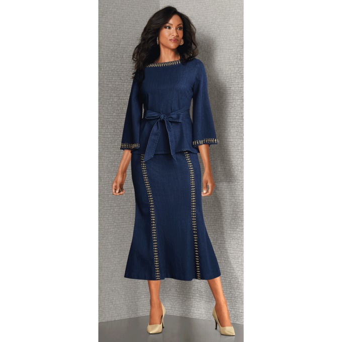 London Denim Skirt Suit, , large