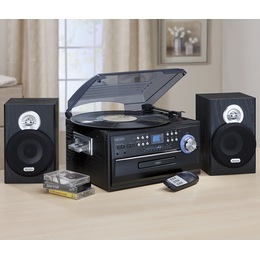 Jensen 3-Speed Stereo Turntable with CD, Cassette and AM/FM Radio, , large