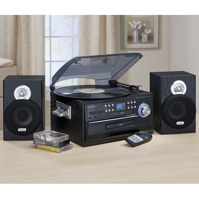 Jensen 3-Speed Stereo Turntable with CD, Cassette and AM/FM Radio, , large
