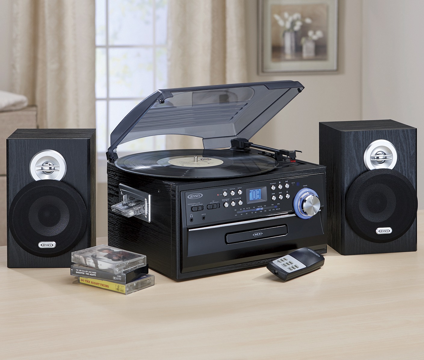 HOME STEREO JENSEN CD CASSETTE RECORD PLAYER TURNTABLE SYSTEM AM FM 