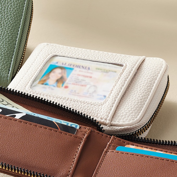 Kedzie Faux Leather Zip Wallet with Exterior ID Window, Bone, large