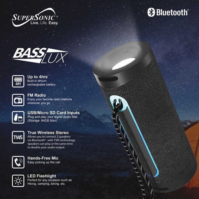 Supersonic Portable Speaker with Flashlight, , large