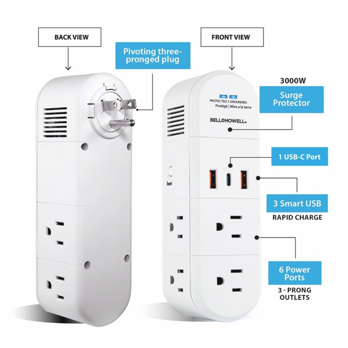 Bell+Howell 180° Swivel Power with Surge Protection, , large