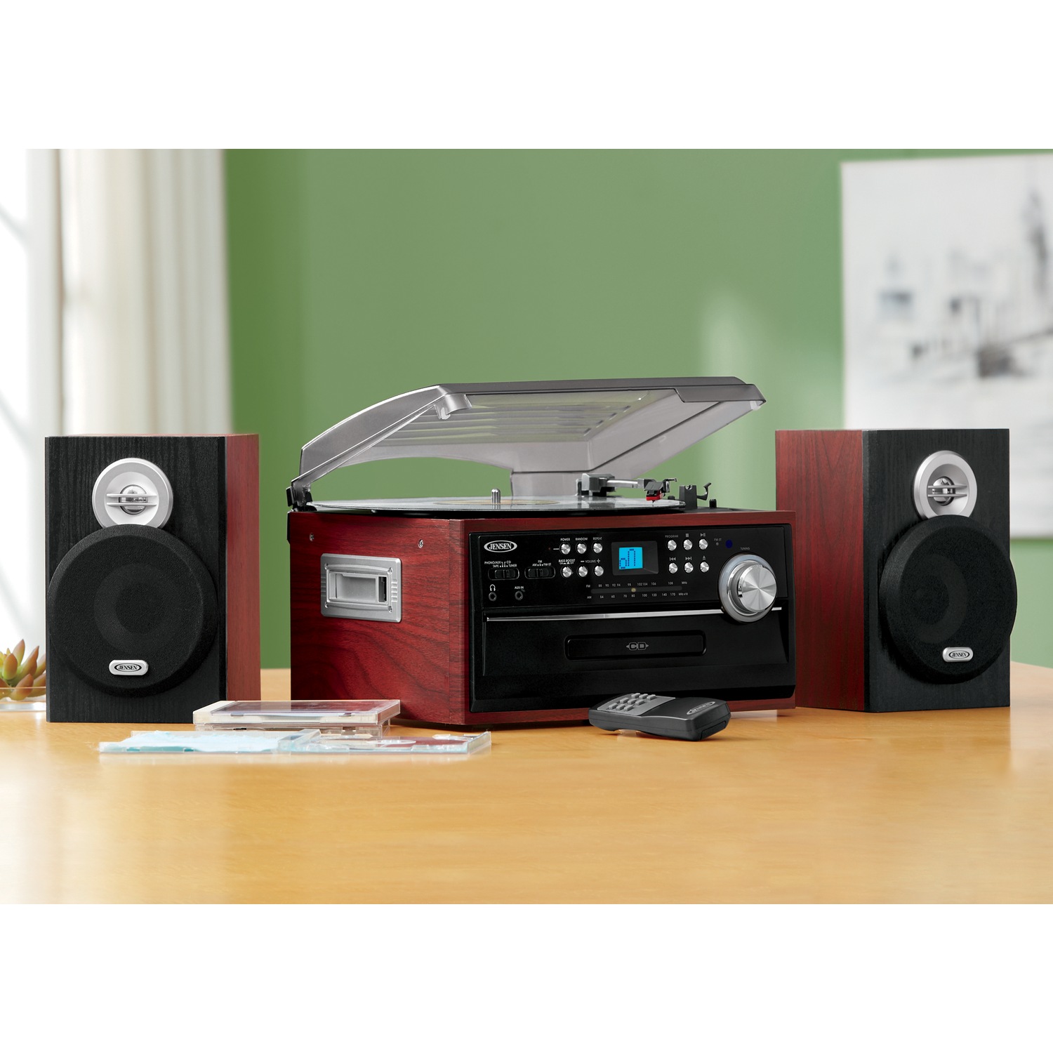 Jensen 3 Speed Stereo Turntable With Cd Cassette And Am Fm Radio Montgomery Ward