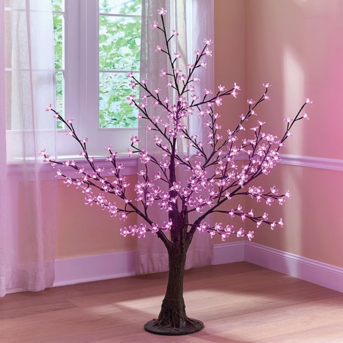 Cherry Blossom Lit Floor Tree, Pink, large