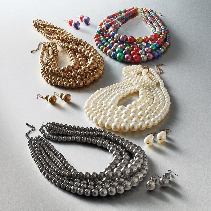 Multi-Strand Bead Necklace and Earring Set, , large
