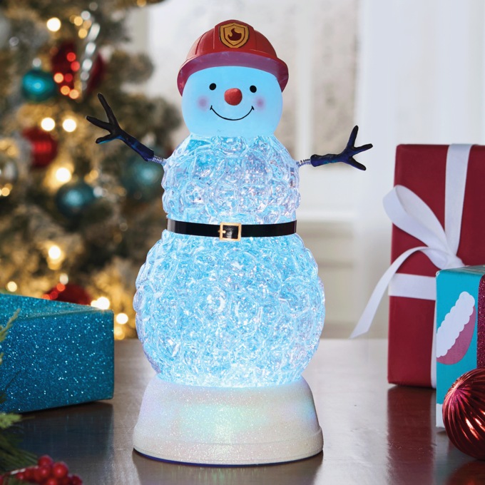 First Responder Lit Glitter Globe Snowman with Music, , large