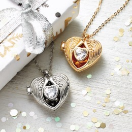Cubic Zirconia Wings/Heart Locket Pendant, , large