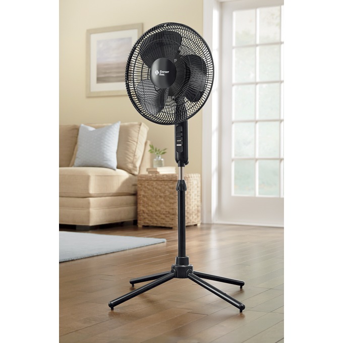 Comfort Zone 16" Oscillating Pedestal Fan, Black, large