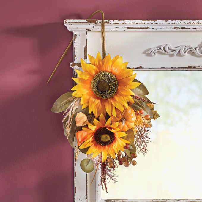 Bountiful Harvest Sunflower & Pumpkin Decorative Stem, Yellow, large