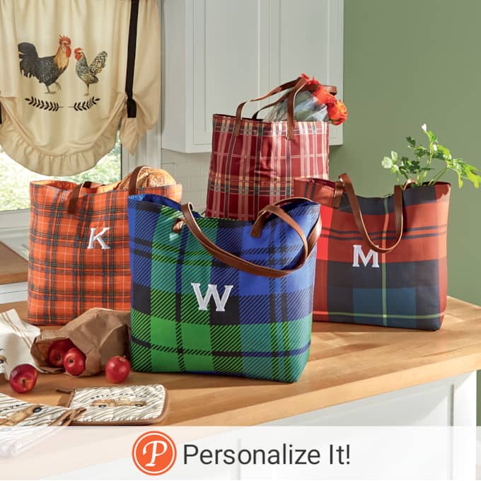 Personalized Harvest Plaid Tote, , large