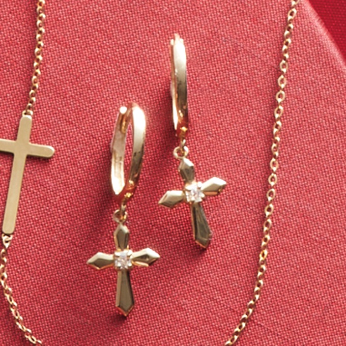 10K Gold Cross Hoops, , large