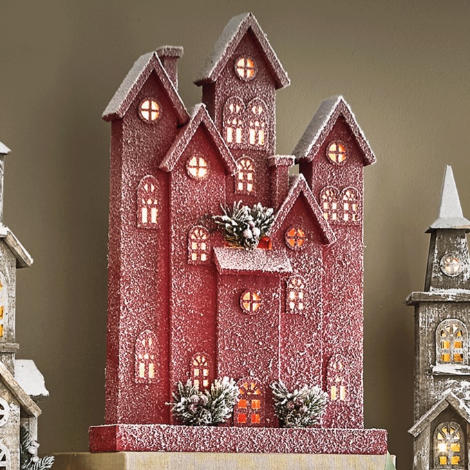 Lit Rustic Wood Winter Village, , large
