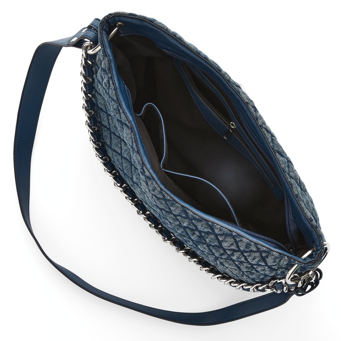 Quilted Denim Hobo Bag – Diamond-Stitch Shoulder Purse with Chain and Crossbody Strap for Women, , large