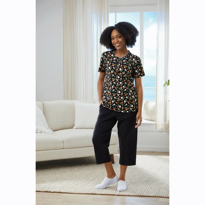 Henley Capri Set, Black Ditsy, large