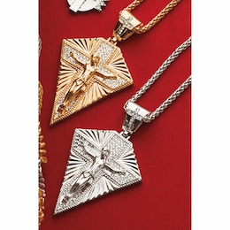 Men&#39;s Crystal Crucifix Shield Pendant, , large