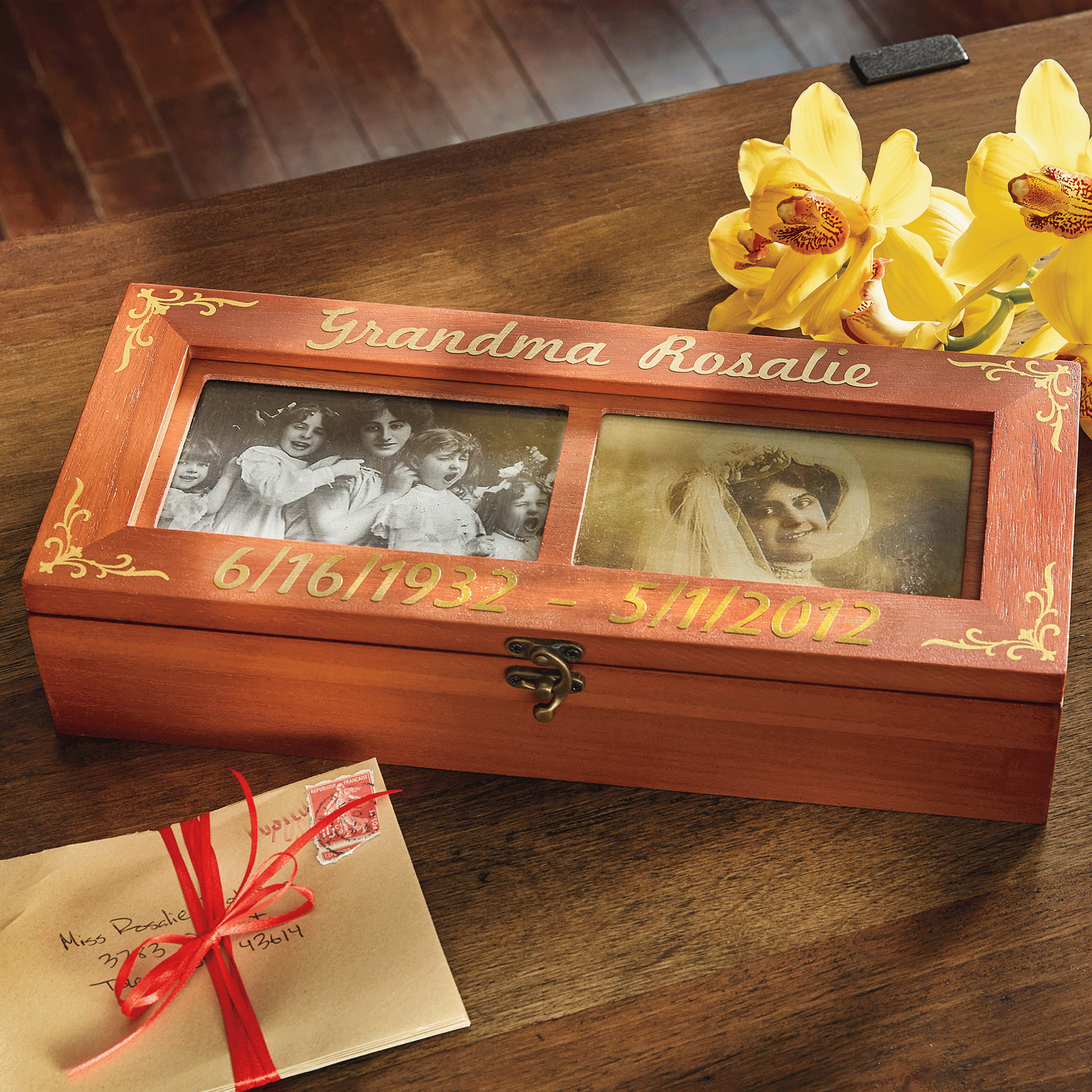 Photo Frame Memory Keepsake Box, Brown, large