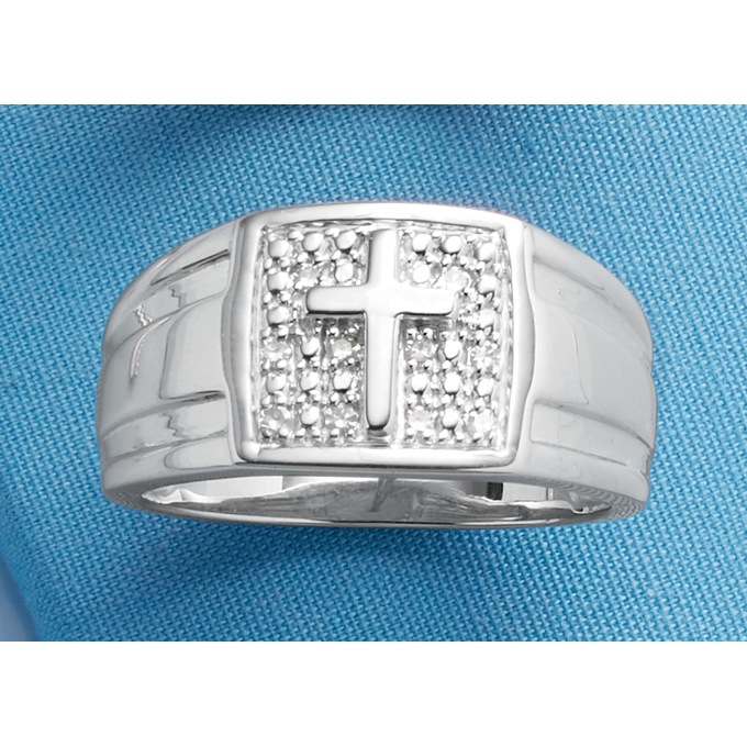 Diamond Men&#39;s Cross Ring, , large