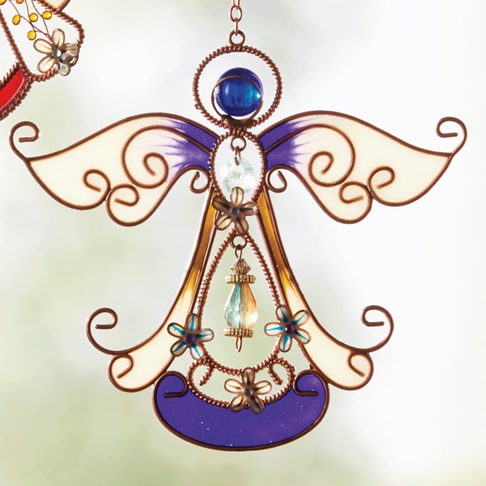 Stained Glass Angel Suncatcher, Purple, large
