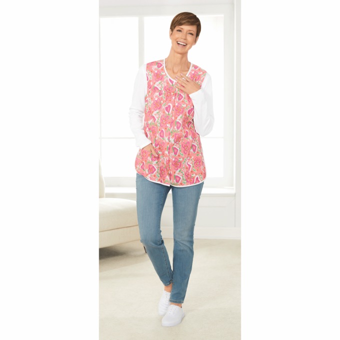 Easy-Care Button-Front Cobbler Apron, Floral Heart, large