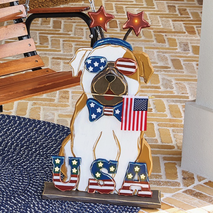 Chunky Wood Cutouts Lit Americana Dog, , large