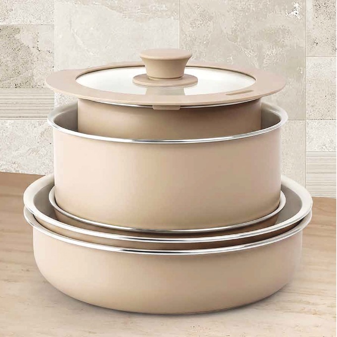 Gotham Steel 18-Piece Detachable Handle Cookware Set, Beige, large